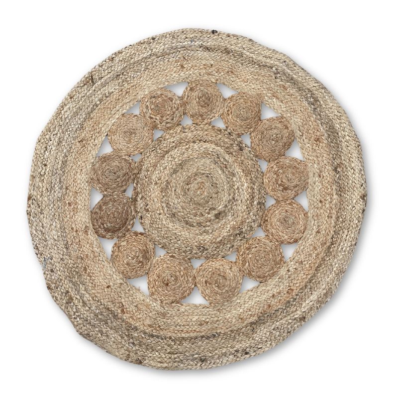 Rund Matta i Mjuk Jute med Små Cirklar - 90cm