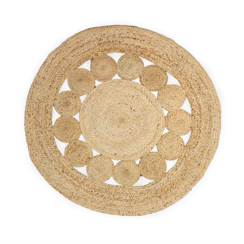 Rund Matta i Mjuk Jute med Små Cirklar - 90cm