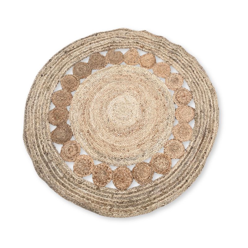 Stor Rund Matta i Mjuk Jute med Små Cirklar - 120cm