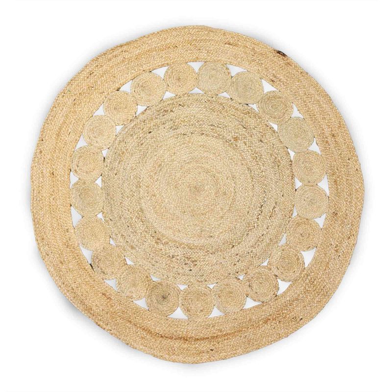 Stor Rund Matta i Mjuk Jute med Små Cirklar - 120cm