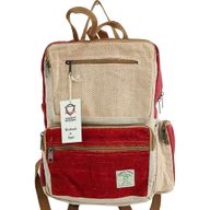 Stor Fyrkantig Ryggsäck av Hampa - Röd & Krämfärgad