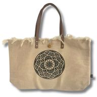 Naturlig Tygväska med Läderhandtag - Mandala