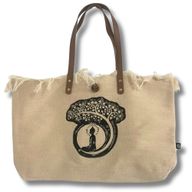 Naturlig Tygväska med Läderhandtag - Buddha