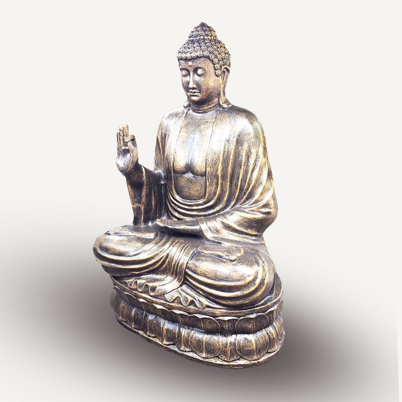 Stor Buddhastaty i Antik Guld - Undervisande på Lotus - 2m