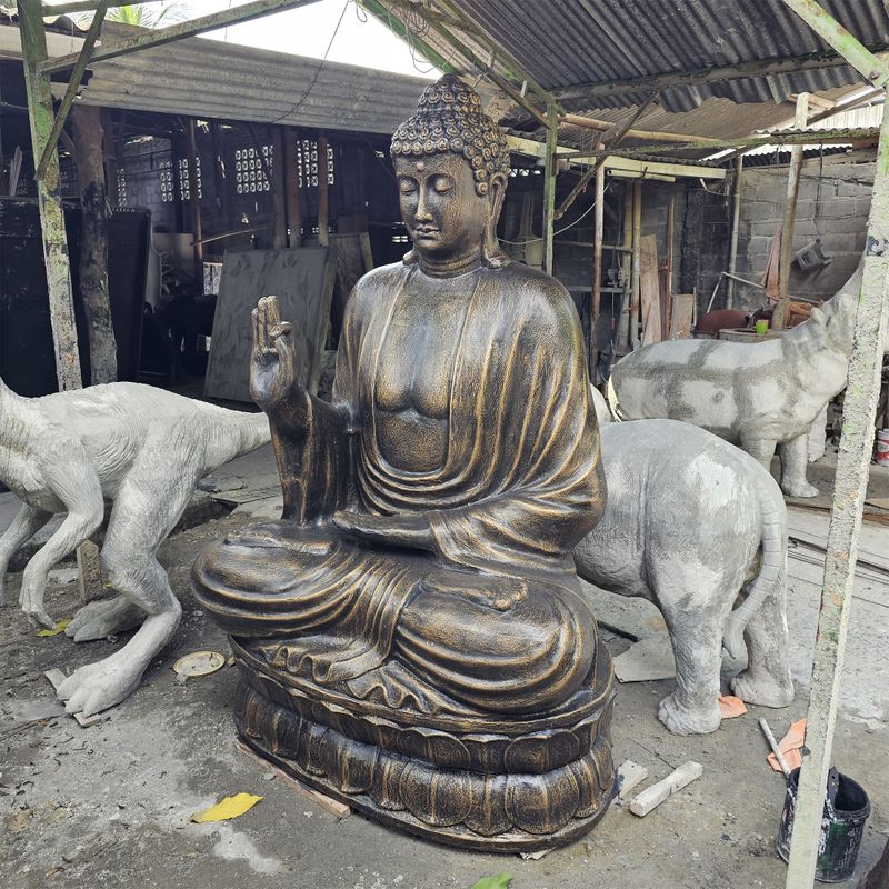 Stor Buddhastaty i Antik Guld - Undervisande på Lotus - 2m