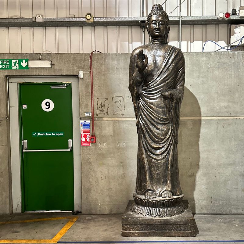Lång Buddhastaty i Antik Guld - Stående - 3m