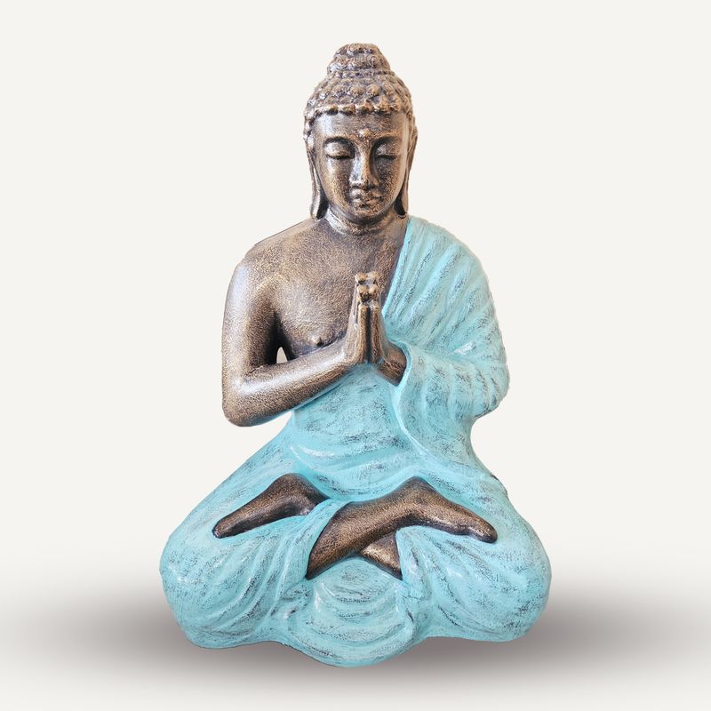 Medelstor Buddhastaty i Turkos & Guld - Bön - 1.2m