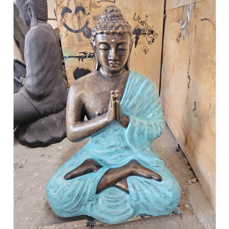 Medelstor Buddhastaty i Turkos & Guld - Bön - 1.2m