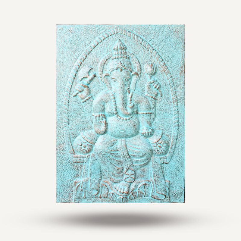 Stor Relief med Ram i Turkos - Ganapati - 0.7x1m