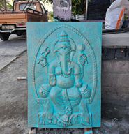 Stor Relief med Ram i Turkos - Ganapati - 0.7x1m