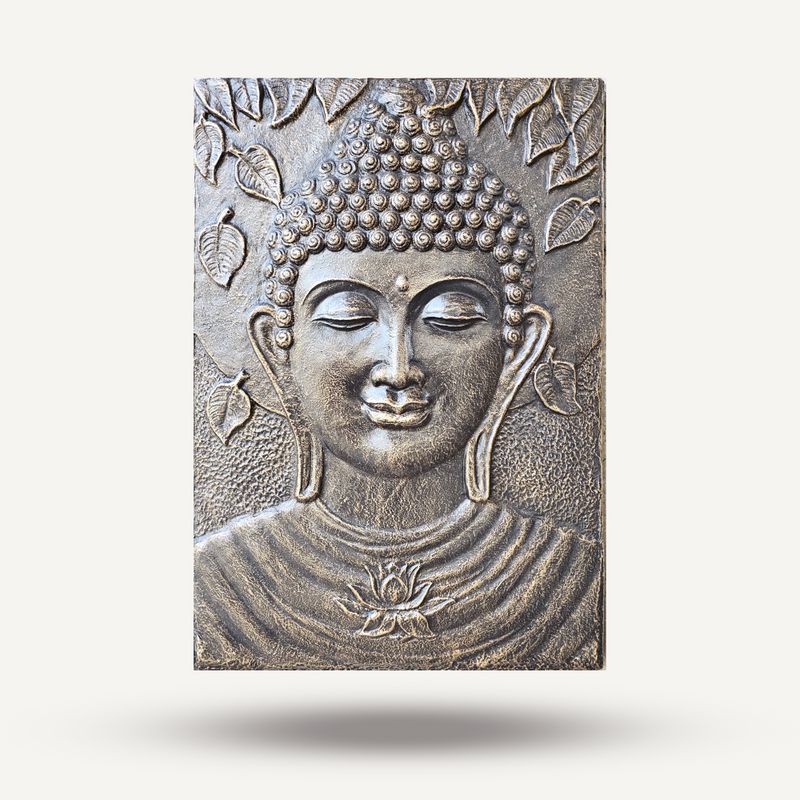 Stor Relief med Ram i Antik Guld - Buddha - 0.7x1m