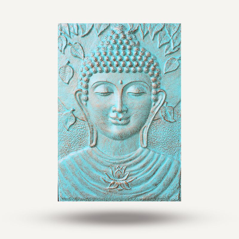 Stor Relief med Ram i Turkos - Buddha - 0.7x1m