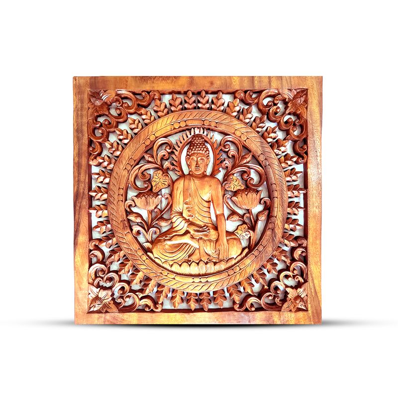 Kvadratisk Dekorativ Träpanel - Buddha 40x40cm