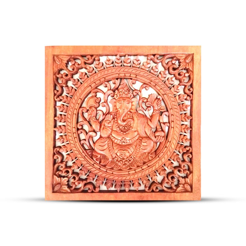 Kvadratisk Dekorativ Träpanel - Buddha Ganesh 40x40