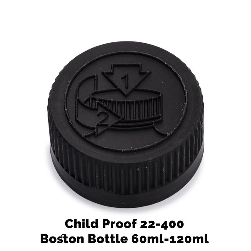 Kapsyl till Bärnstensfärgad Boston-flaska Barnsäker 22mm (120ml) - Svart Plast