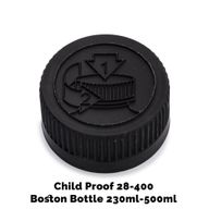 Kapsyl till Bärnstensfärgad Boston-flaska Barnsäker 28mm (230ml & 500ml) - Svart Plast