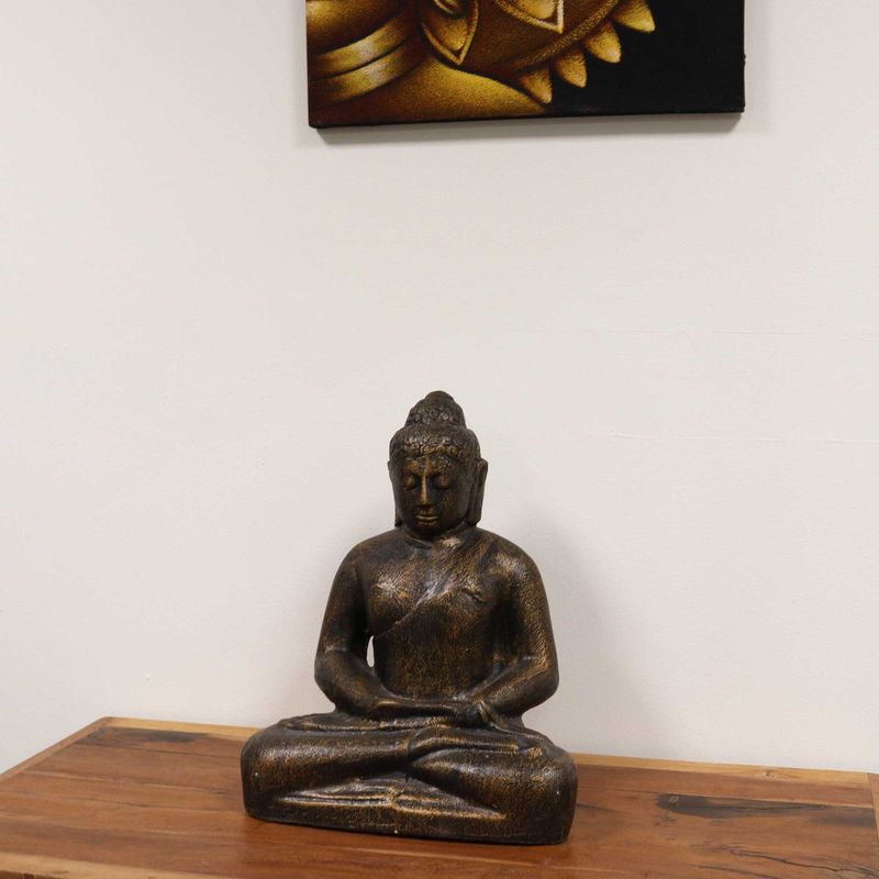 Medelstor Klassisk Buddhastaty i Antik Guld - 0.5m