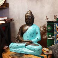 Medelstor Klassisk Buddhastaty i Turkos & Sten - 0.5m