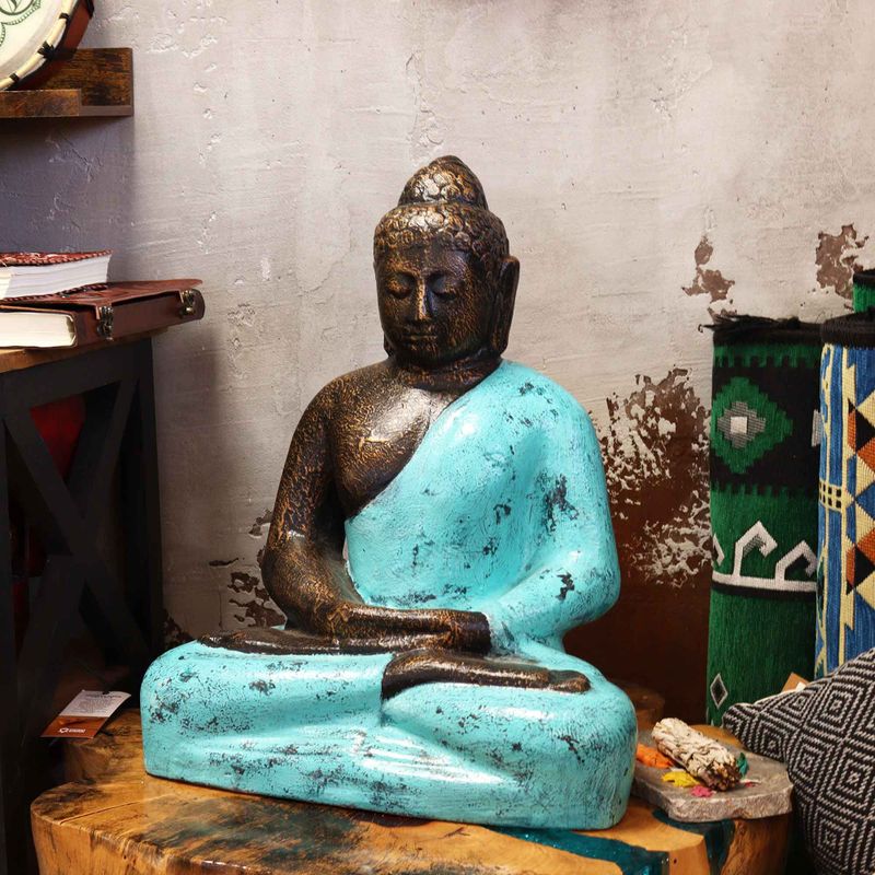 Medelstor Klassisk Buddhastaty i Turkos & Sten - 0.5m
