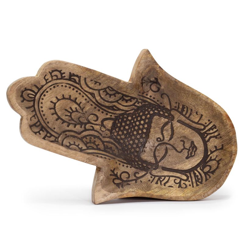 Lång Bricka 30x20.5x2.5cm - Hamsa-form med Buddha - Svart Graverad