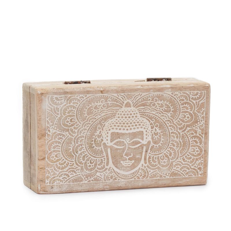 Medelstor Rektangulär Ask 17x10x4.2cm - Buddhas Ansikte - Vittvättad