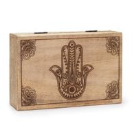 Stor Rektangulär Ask 21.5x14x6.3cm - Hamsa - Svart Graverad