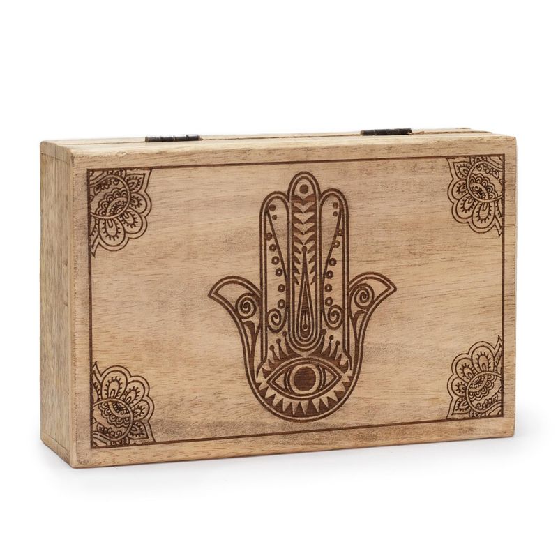 Stor Rektangulär Ask 21.5x14x6.3cm - Hamsa - Svart Graverad