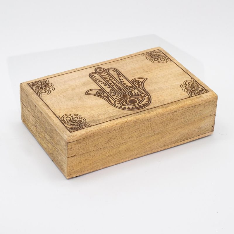 Stor Rektangulär Ask 21.5x14x6.3cm - Hamsa - Svart Graverad