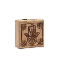 Liten Kvadratisk Ask 10x10x4.2cm - Hamsa - Svart Graverad