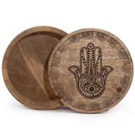 Stor Rund Ask 17.5x7.5cm - Hamsa - Svart Graverad