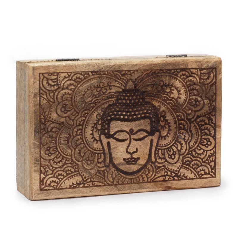 Stor Rektangulär Ask 21.5x14x6.3cm - Buddhas Ansikte - Svart Graverad