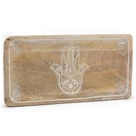 Lång Bricka 30x15x2.5cm - Hamsa-design - Vittvättad