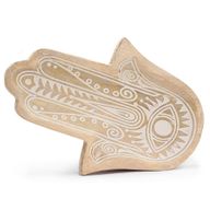 Lång Bricka 30x20.5x2.5cm - Hamsa-form med Hamsa - Vittvättad