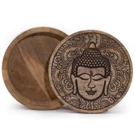 Stor Rund Ask 17.5x7.5cm - Buddhas Ansikte - Svart Graverad
