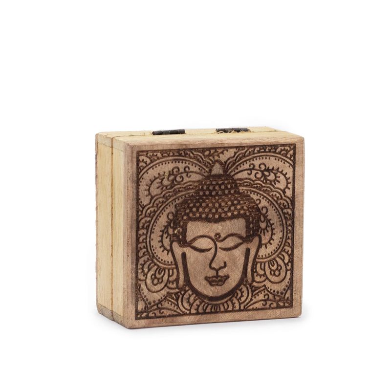 Liten Kvadratisk Ask 10x10x4.2cm - Buddhas Ansikte - Svart Graverad