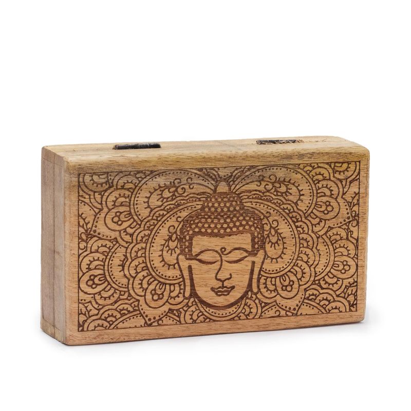 Medelstor Rektangulär Ask 17x10x4.2cm - Buddhas Ansikte - Svart Graverad