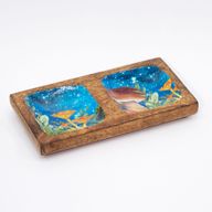 Emaljerad Dubbel Smyckesbricka 20x10x2.5cm - Svamp-design Blå