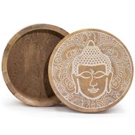 Stor Rund Ask 17.5x7.5cm - Buddhas Ansikte - Vittvättad