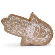 Lång Bricka 30x20.5x2.5cm - Hamsa-form med Buddha - Vittvättad