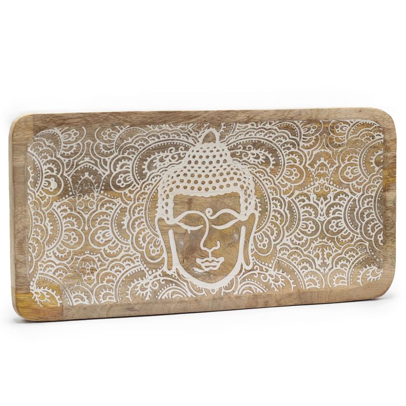 Lång Bricka 30x15x2.5cm - Buddhas Ansikte - Vittvättad
