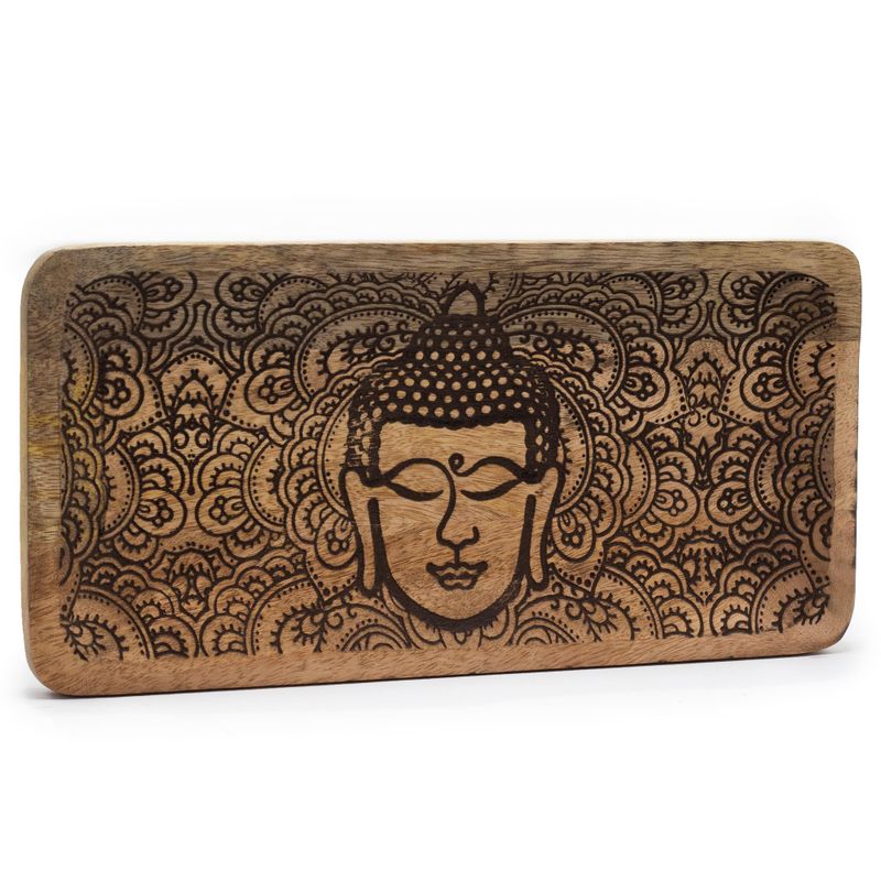 Lång Bricka 30x15x2.5cm - Buddhas Ansikte - Svart Graverad
