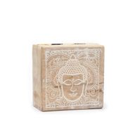 Liten Kvadratisk Ask 10x10x4.2cm - Buddhas Ansikte - Vittvättad