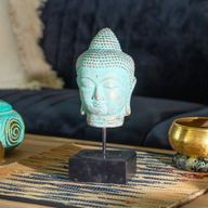 Buddhahuvud i Stillhet på Stativ - Grön Koppar