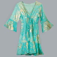 Nomad Sari Klänning M/L - Turkos & Guld Korallmotiv