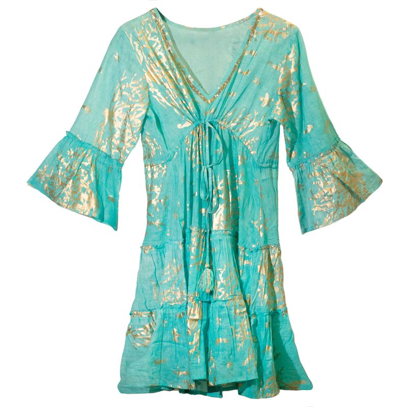 Nomad Sari Klänning M/L - Turkos & Guld Korallmotiv
