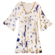 Nomad Sari Klänning M/L - Vit, Blå & Guld Design med Onda Ögat
