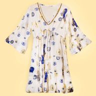 Nomad Sari Klänning M/L - Vit, Blå & Guld Design med Onda Ögat
