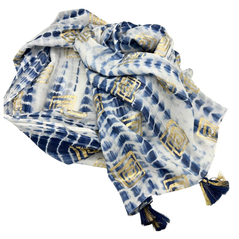 Nomad Sari Pareo - Handmålad Blå Tie-Dye & Blocktryck