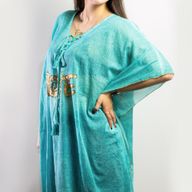 Nomad Sari Kaftan - Handmålad Design "Love" i Turkos & Guld