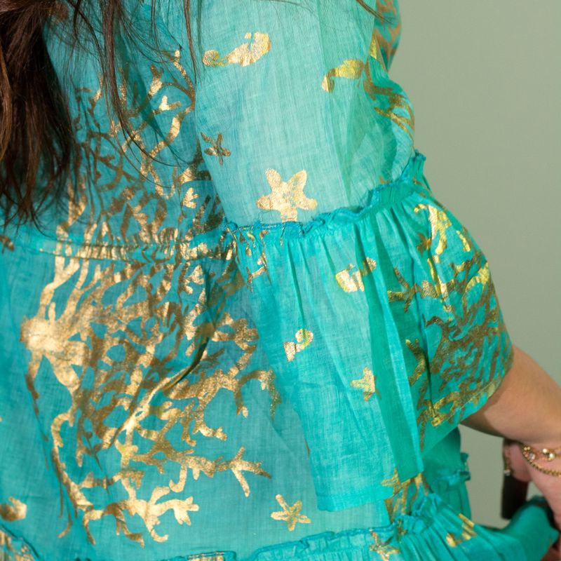 Nomad Sari Klänning M/L - Turkos & Guld Korallmotiv